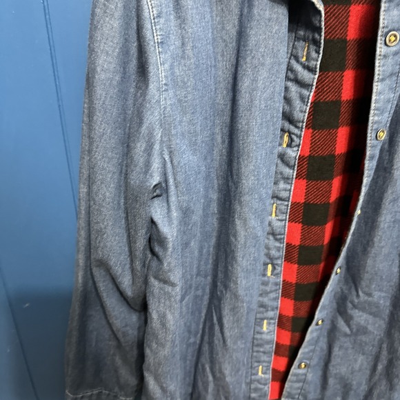 Riders Women's‎ Blue Button Up Buffalo Plaid Fleece Lining Size Med Cotton Shirt - Picture 6 of 12